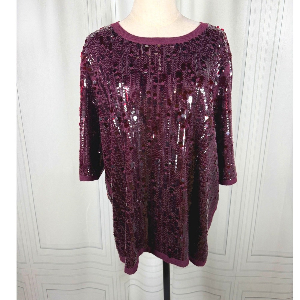 NWT Chico's Deep Raisin Sequin Sweater Size 3 XL